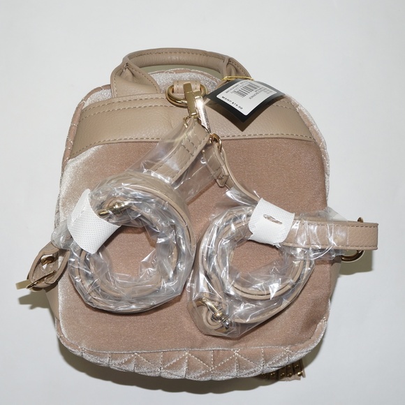 BEBE Champagne Velvet Quilted MINI Backpack - Picture 3 of 5